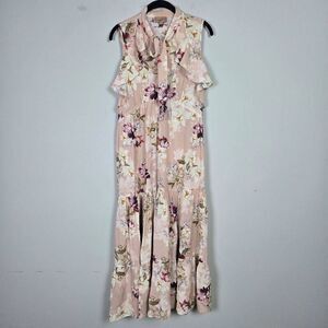 Kachel Womens Floral Silk Maxi Dress Size 8 Pink Tiered Ruffle Coquette Fairy